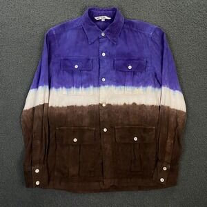 Mr Turk Shirt Jacket Mens Small Linen Silk Tie Dye Distressed Flap Pocket Resort